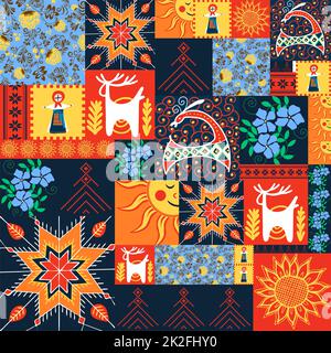 Motif sans couture dans le style ukrainien. Modèle ethnique ukrainien de style patchwork. Illustration vectorielle Banque D'Images