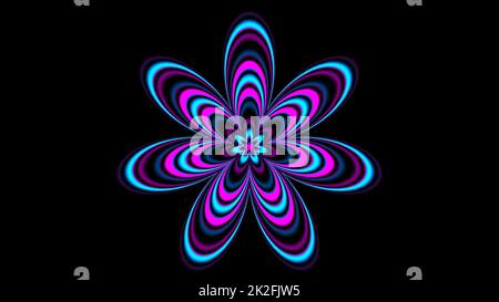 Illustration of Psychedelic flower shape over black Stock Photo