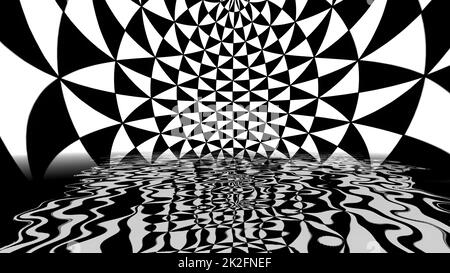 Motif géométrique noir et blanc reflétant l'eau Banque D'Images