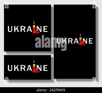 Libération de la guerre d'Ukraine en Ukraine. Affiche de deuil et de souvenir pour les morts. Agression russe. Bannières pour réseaux sociaux Banque D'Images