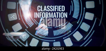 Inspiration montrant les informations classifiées de l'enseigne. Mot pour les données sensibles Top Secret Divulgation non autorisée Banque D'Images