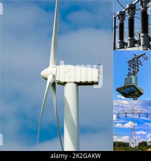 Éolienne, éolienne dans le parc éolien, production d'énergie et alimentation électrique par énergie renouvelable, énergie éolienne Banque D'Images