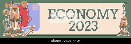 Écriture manuscrite économie 2023. Aperçu de l'entreprise État de la richesse et des ressources d'un pays au cours de l'année à venir Banque D'Images
