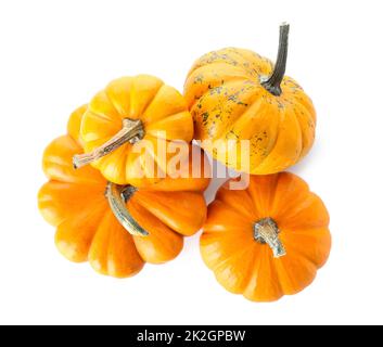 Tas de citrouilles mûres d'Halloween sur fond blanc Banque D'Images