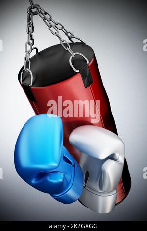 Sac de boxe ang gants. 3D illustration. Banque D'Images