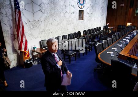 Jamie Dimon, Chairman and CEO, JPMorgan Chase & Co., arrives for a Senate Committee on Banking, Housing, and Urban Affairs oversight hearing to examine the nation's largest banks, in the Hart Senate Office Building in Washington, DC, USA, Thursday, September 22, 2022. Photo by Rod Lamkey/CNP/ABACAPRESS.COM Stock Photo