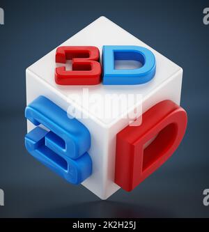 Texte rouge et bleu 3D sur cube blanc Banque D'Images