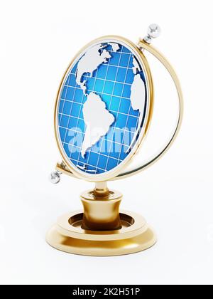 Trophée d'or avec carte de la terre. 3D illustration Banque D'Images