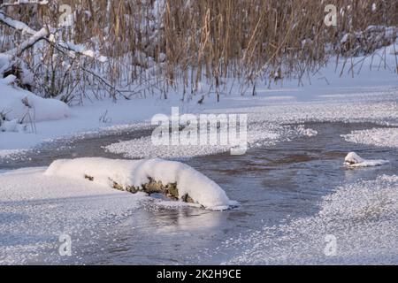 Paysage hivernal de la rivière Lesna gelée Banque D'Images