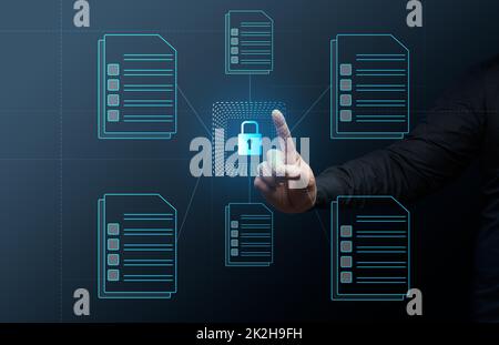 Confidentialité des données. Protection des données personnelles et du système de gestion des documents d'entreprise. Logiciels de sécurité, de recherche et de gestion de fichiers d'entreprise Banque D'Images
