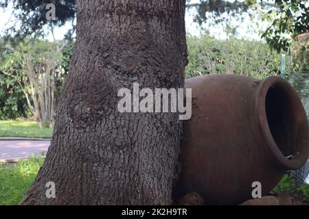 old clay jar used to make wine in wineries Stock Photo