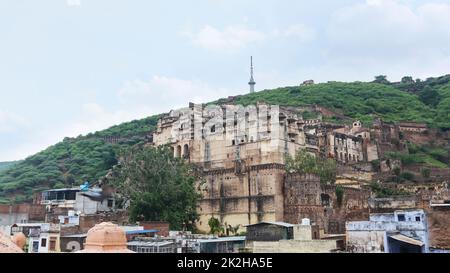 View of Garh Palace, Taragarh Fort, Bundi, Rajasthan, India. Stock Photo