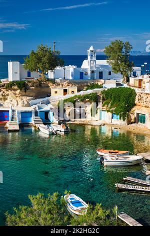 Village de Mandrakia sur l'île de Milos, Grèce Banque D'Images