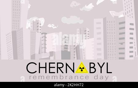 Affiche Tchernobyl. 26 avril est le jour de la mémoire des victimes de Tchernobyl. L'explosion d'un réacteur nucléaire en Ukraine. Ville de Pripyat. Signe jaune de rayonnement Banque D'Images