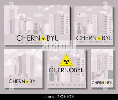 Affiche Tchernobyl. 26 avril est le jour de la mémoire des victimes de Tchernobyl. L'explosion d'un réacteur nucléaire en Ukraine. Ville de Pripyat. Signe jaune de rayonnement Banque D'Images