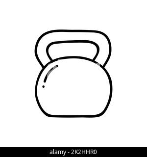 Petite ligne icône de sport kettlebell isolée sur fond blanc - Vector Banque D'Images