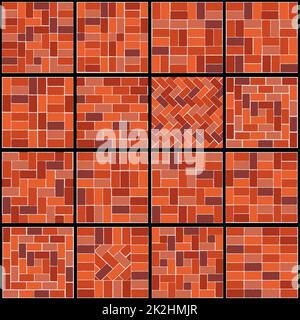 Différents modèles de plancher de brique - ensemble de divers modèles de planchers échantillons Banque D'Images