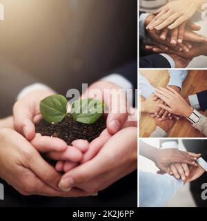 Il se mêle des mains.Image composite d'un groupe diversifié de mains de personnes. Banque D'Images