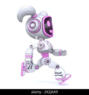 Robot fille rose mignon courant 3D Banque D'Images