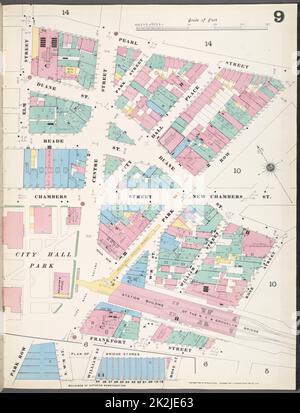 Cartographie, cartes. 1894. Lionel Pincus et Princess Firyal Map Division. Assurance incendie , New York (État), immobilier , New York (État), Villes et villages , New York (État) Manhattan, V. 1, plaque n° 9 carte délimitée par Pearl St., Rose St., Frankfort St., Elm St. Banque D'Images