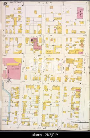 Cartographie, cartes. 1884 - 1936. Lionel Pincus et Princess Firyal Map Division. Assurance-incendie , New York (État), immobilier , New York (État), Villes et villages , New York (État) Queens V. 5, plaque no 13 carte délimitée par 1st Ave., N.13th St., 5th Ave., 9th St. Banque D'Images