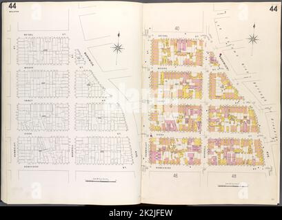 Cartographie, cartes. 1884 - 1936. Lionel Pincus et Princess Firyal Map Division. Assurance incendie , New York (État), immobilier , New York (État), Villes et villages , New York (État) Brooklyn V. 3, plaque no 44 carte délimitée par Seigel St., Bushwick Ave., Devoise St., Humboldt St. Banque D'Images