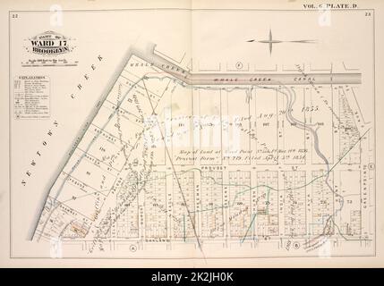 Cartographie, cartes. 1880. Lionel Pincus et Princess Firyal Map Division. Brooklyn (New York, N.Y.), immeubles , New York (État) , New York vol. 6. Plate, D. carte reliée au canal Whale Creek, avenue Green point, rue Oakland, ruisseau Newtown; y compris la rue Duck, Rue Brant, rue Setauket, rue Provost, rue Ranton, rue Pechod, Shawnet St., Water St., Paidge Ave., Clay St., Dupont St., Eagle St., Freeman St., Greene St., Huron St., India St., Java St., Kent St. Banque D'Images