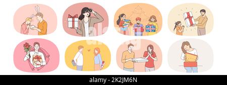 L'ensemble de personnes reçoivent des cadeaux lors d'une occasion spéciale Banque D'Images