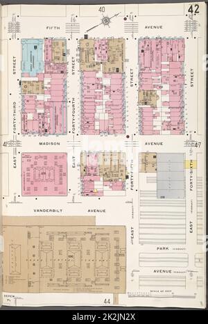 Cartographie, cartes. 1910. Lionel Pincus et Princess Firyal Map Division. Assurance incendie , New York (État), immobilier , New York (État), Villes et villages , New York (État) Manhattan, V. 4, plaque no 42 carte délimitée par 5th Ave., E. 46th St., E. 43rd St. Banque D'Images