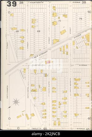 Cartographie, cartes. 1884 - 1936. Lionel Pincus et Princess Firyal Map Division. Assurance-incendie , New York (État), immobilier , New York (État), Villes et villages , New York (État) Brooklyn vol. A plaque n° 39 carte délimitée par 54th St., 14thAve., 58th St., 12th Ave Banque D'Images