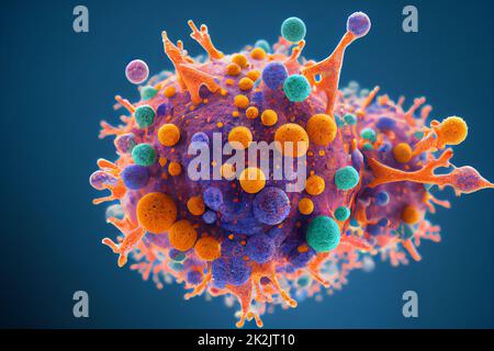 Virus coloré avec récepteurs de surface et pointes, virus semblable au covid-19, type de coronavirus ressemblant au sras-cov-2, rendu général du concept 3D du virus Banque D'Images