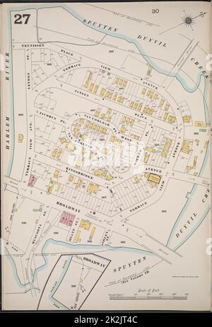 Cartographic, Maps. 1884 - 1936. Lionel Pincus and Princess Firyal Map Division. Fire insurance , New York (State), Real property , New York (State), Cities & towns , New York (State) Manhattan, V. 12, Plate No. 27 Map bounded by Spuyten Duyvil Creek, Broadway, Harlem River Stock Photo