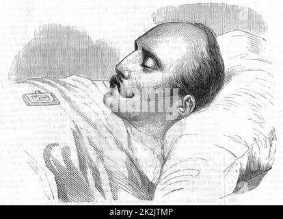 Nicolas I (1796-1855) Empereur (TSAR) de la Russie à partir de 1825. Nicholas sur son lit de mort. La gravure sur bois à partir de la ''illustration" (Paris, 1855). Banque D'Images