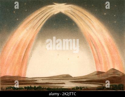 Aurores boréales ou aurores boréales observées à Guildford, Surrey, Angleterre, 14 octobre 1870. Causées par des particules à grande vitesse éjectées du Soleil, elles sont le plus souvent observées pendant les périodes de taches solaires maximales. De 'Die Naturkrafte' par M Wilhelm Meyer (Leipzig, 1903). Chromolithographe. Banque D'Images