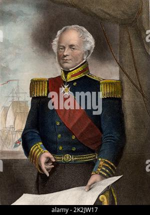 James Whitley Deans Dundas (1785-1862) Commandant de la marine britannique. Entré dans la Marine royale en 1799. Nommé vice-amiral et commandant en chef de la flotte méditerranéenne (1852-1855). Amiral 1857. Gravure de coperplate c1860. Banque D'Images