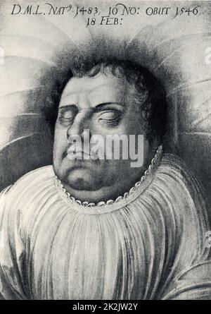 Martin Luther (1483-1546) sur son lit de mort. Réformateur protestant allemand. Après le dessin de Lucas Cranach. Banque D'Images