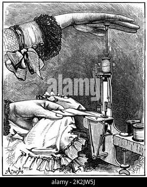 Machine à piquer, huit pouces de long x 2 cm de large, qui ne pèse que 8 onces, Berlin 1881 breveté. Gravure Banque D'Images
