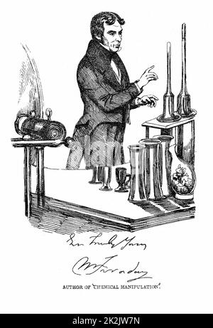 Michael Faraday (1791-1867) chimiste et physicien britannique, conférencier à la Royal institution de Londres, où il succède à Davy en 1827. Après impression par Maclise publié en C1835 Banque D'Images