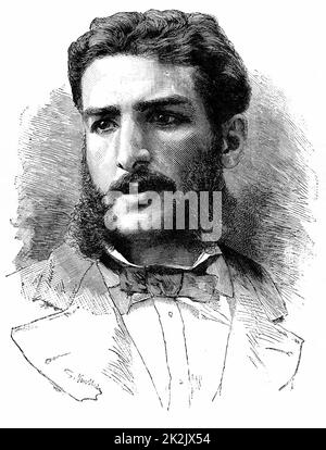 Pierre-Paul-François-Camille Savorgnan de Brazza (1852-1905) explorateur français, fondateur de Brazzaville (1883) au Congo belge. Gravure de bois 1882 Banque D'Images