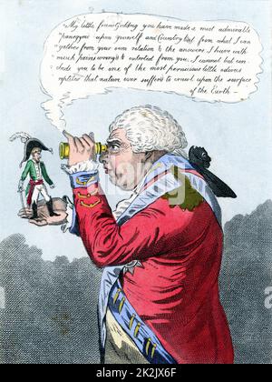 Le Roi de Brobdingnag et Gulliver. James Gillray caricature de juillet 1803 montrant George III de l'affichage d'un minuscule Napoléon. La gravure à la main, Banque D'Images