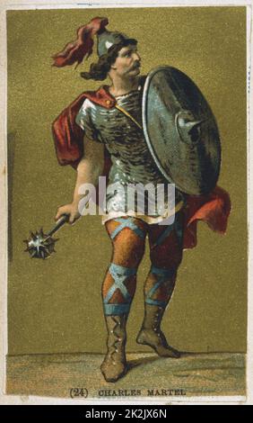 Charles Martel (c688-741) « le marteau ». Frankish King, grand-père de Charlemagne. Défait Moors à la bataille de Tours, près de Poitiers 732. chromolithographe 19th siècle Banque D'Images