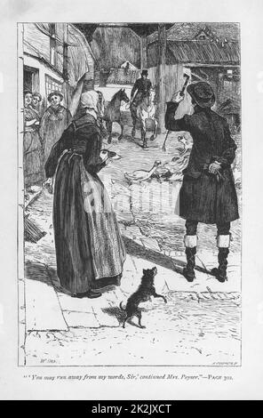 Mme Poyser, épouse de l'oncle fermier de Hetty Sorrel, Martin Poyser, avec Squire Donnithorne, dont le fils Arthur a séduit Hetty. Mme Poyser est probablement le personnage de bande dessinée le plus réussi de George Eliot. 'Adam Bede' de George Eliot, première publication en 1859. Illustration de William Small (1843-1929) d'une édition publiée vers 1885 Banque D'Images