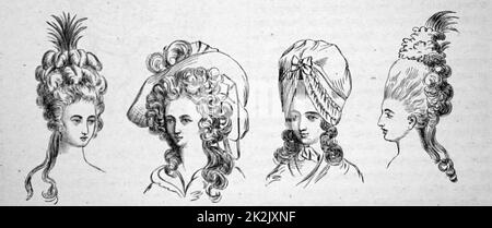 Gravure représentant head-dress au milieu 18e siècle Banque D'Images