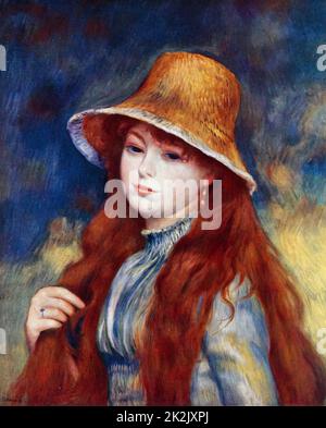 La peinture intitulée "Fille avec un chapeau de paille' par Pierre-Auguste Renoir (1841-1919) un artiste français. En date du 19e siècle Banque D'Images