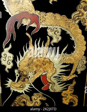 Laqué chinois noir et l'or, l'écran du 18ème siècle Banque D'Images