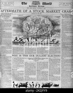 Le krach boursier (Wall Street) de 1929 décrit dans un journal de la période. Banque D'Images