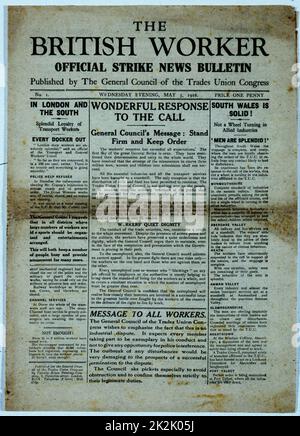 Première page du "travailleur" britannique publié par le Trades Union Congress le 5 mai 1926 pendant la grève générale. Banque D'Images