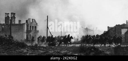 La bataille de Bzura. Cavalerie Polonaise à Sochaczew en 1939.La Seconde Guerre mondiale Banque D'Images