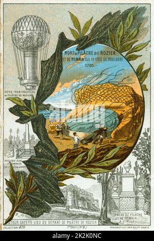 Premier accident mortel accident de montgolfière, 15 juin 1785. Mort de Pilatre de Rozier et Pierre Romain, Français aéronautes, à Wimereux, Pas-de-Calais lorsque ballon dégonflé et s'est écrasé au cours de tenter de traverser la Manche. De l'aéronautique Banque D'Images