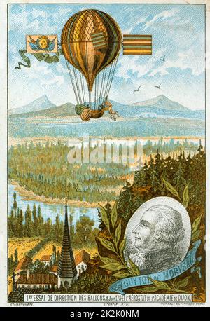 Guiton de Morveau (1737-1816) chimiste français, ce qui rend le premier vol dans un ballon dirigeable (Doppler), 12 juin 1784. Chromolithographie c1883. Vol en Montgolfière Aviation aéronautique Banque D'Images